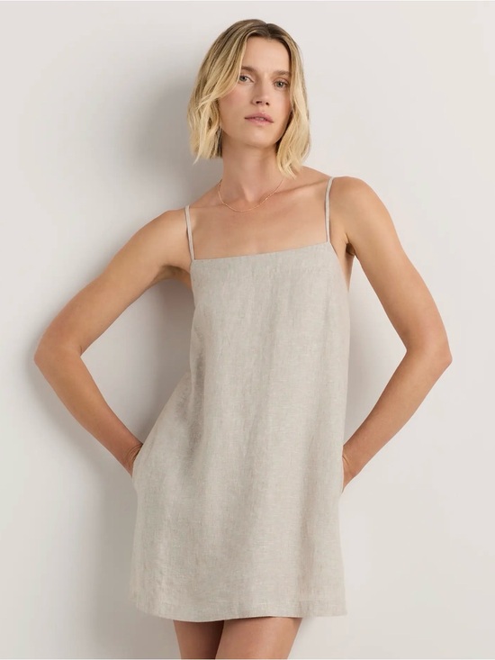Quince Dresses & Skirts - Simple Linen Slip Skort Dress in Light Beige